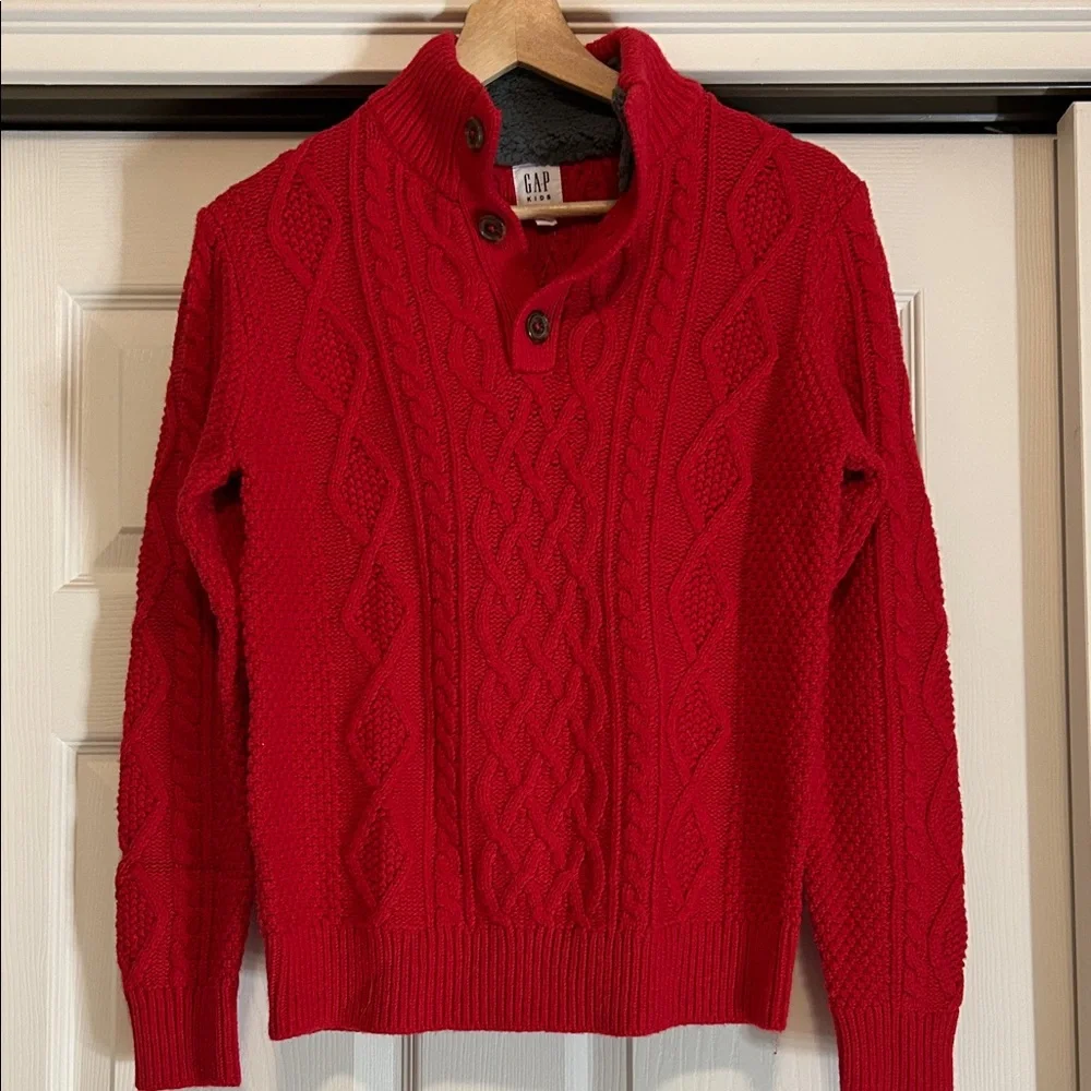 GAP NWT Boys Vibrant Red Cable Knit Zip-Up Sweater Size XXL